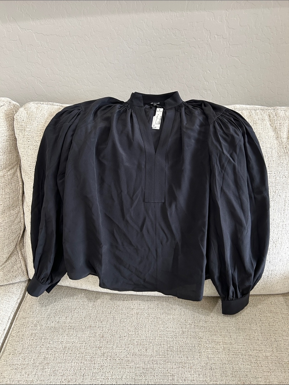 Madewell Black Puff-Sleeve V-Neck Blouse
